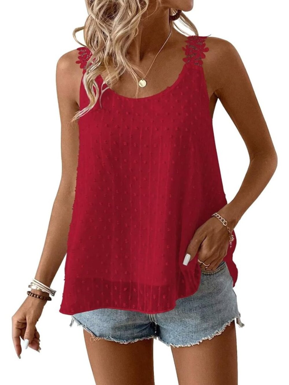 Falechay Tank Tops for Women Flowy Sleeveless Boho Summer Lace Camisole